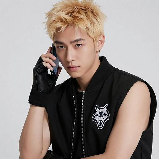 Blonde Spiky Hero with Flip Phone