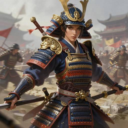 Dynamic Fantasy Warrior in Samurai Armor