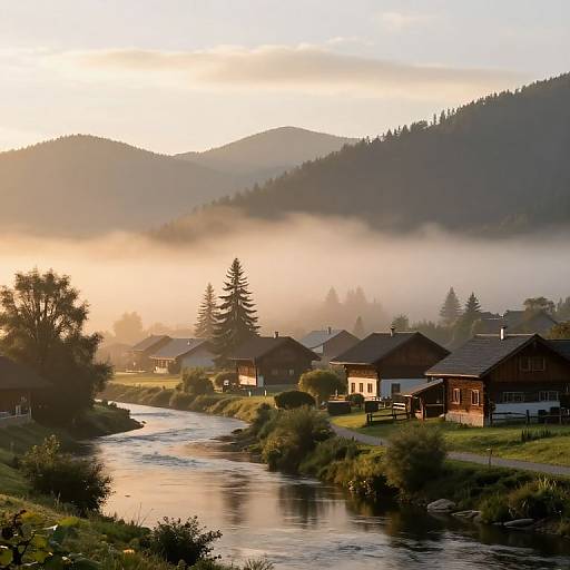 Serene Mountain Village at Dawn