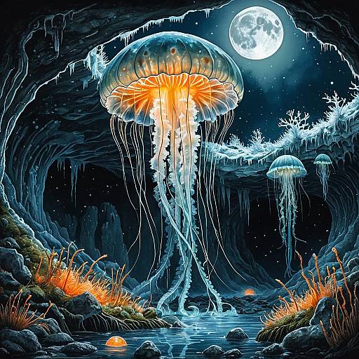 Gigantic Crystalline Jellyfish in Frosty Cave