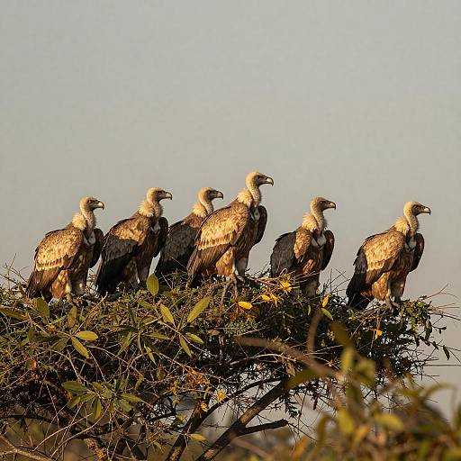Vultures Perched on a Bushy Tree