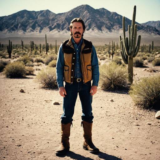 Man Standing in Desert with Cactus
