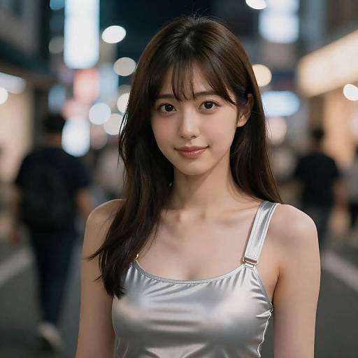 Photoreal Tokyo Night Portrait Medium Hair