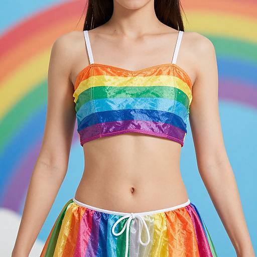 Goddess in Rainbow Costume Close-Up