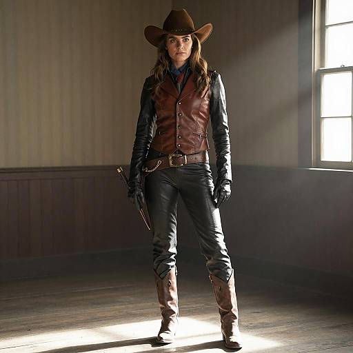 Woman in Maverick-Inspired Western Cowboy Outfit