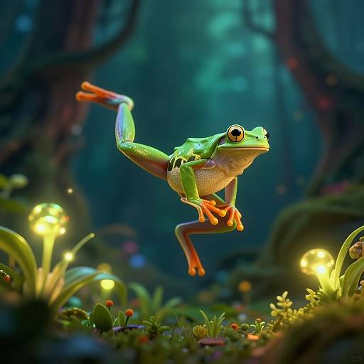 Surreal Flying Frog Pose Fantasy