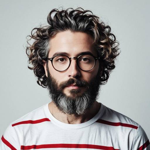 Bearded Man with Curly Hair and Round Glasses