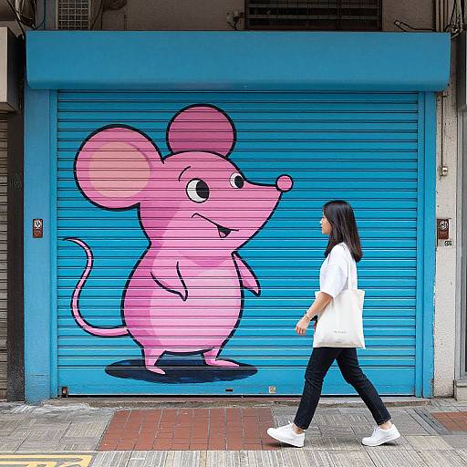 Cheerful Pink Mouse Street Mural