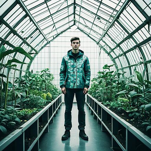 Young Botanist in Futuristic Greenhouse