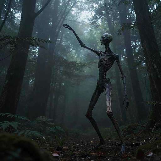 Eerie Abstract Creature in Misty Forest