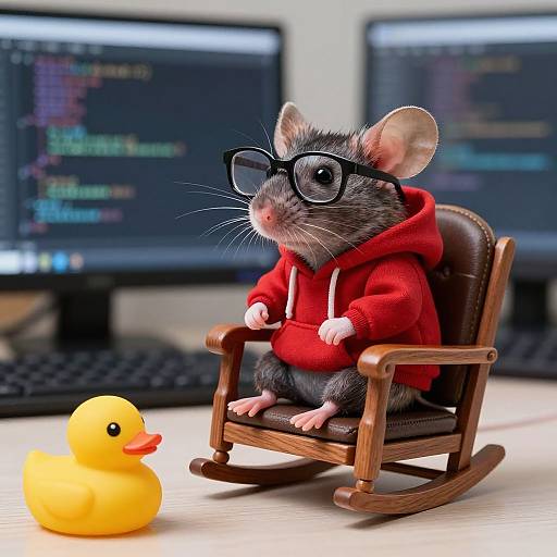 Nerdy Mouse Coding in Hoodie