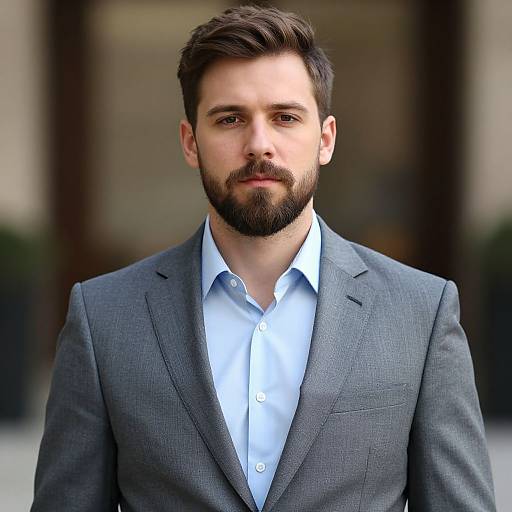 Confident Man in Grey Blazer