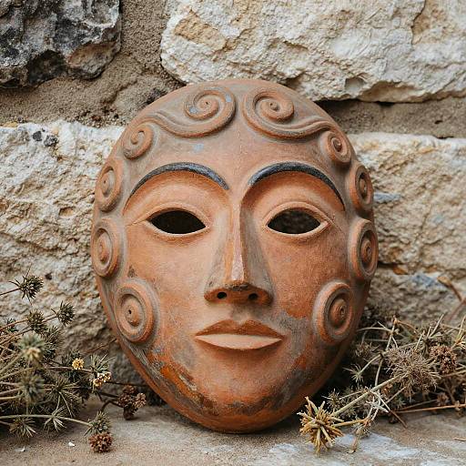 Glazed Terracotta Mask with Vintage Ambiance