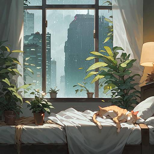 Cozy Cyberpunk Bedroom with Plants