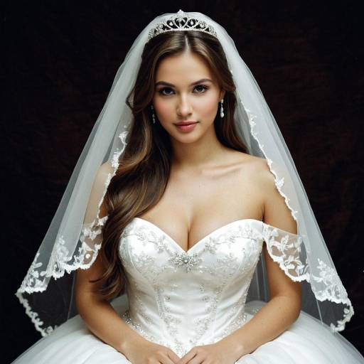 Bride in White Wedding Dress with Tiara and Veil