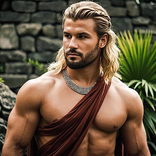 Muscular Man in Zeus Toga Costume