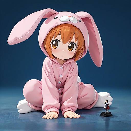 Cute Anime Girl in Rabbit Kigurumi