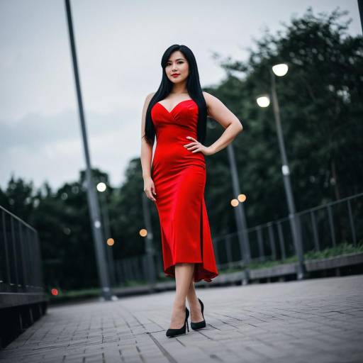 Woman in Red Evening Dress Outdoors
