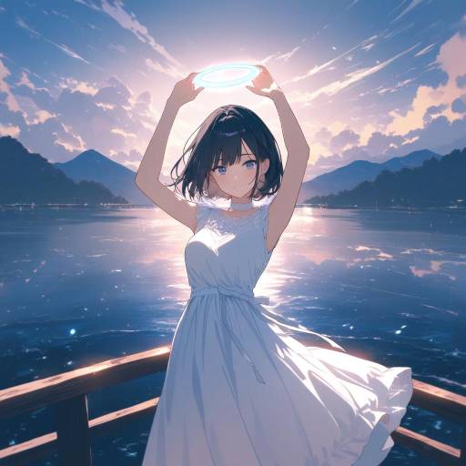 Serene Sunset by the Lake - Anime Style