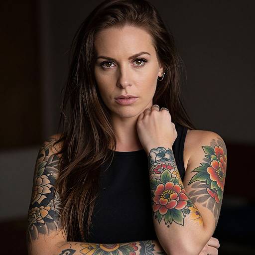 Portrait of Tattooed Woman with Floral Art
