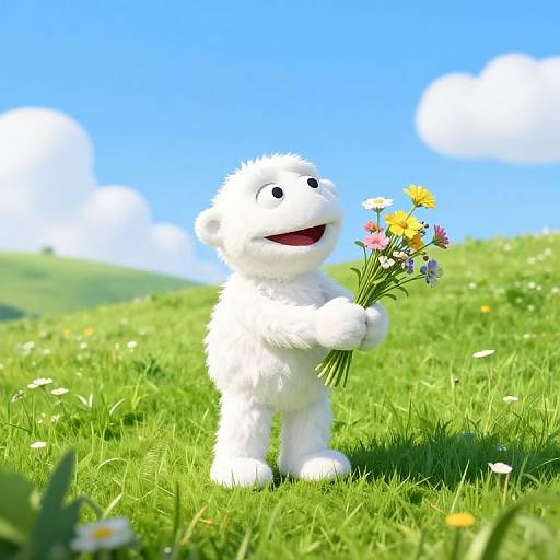 Joyful White Muppet on Hill