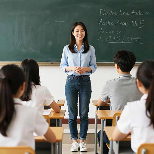 Smiling Teacher in Warm Classroom