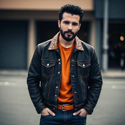 Stylish Man in Leather Jacket and Orange Shirt