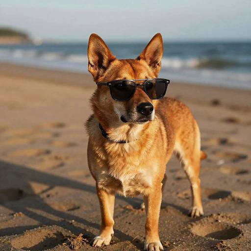 Dramatic Beach Portrait of Sunglass Dog