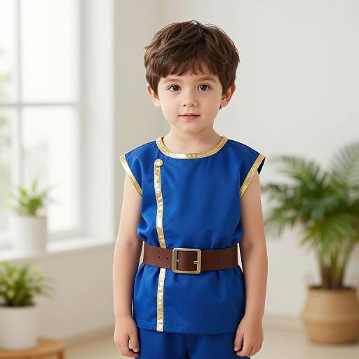 Young Boy in Blue Gold Outfit