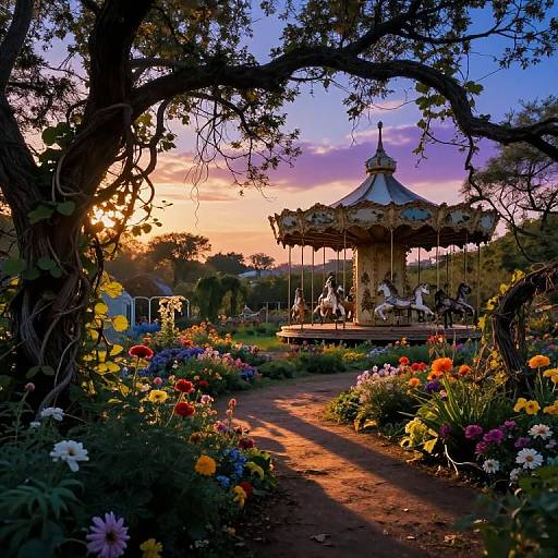 Surreal Garden with Abandoned Carousel