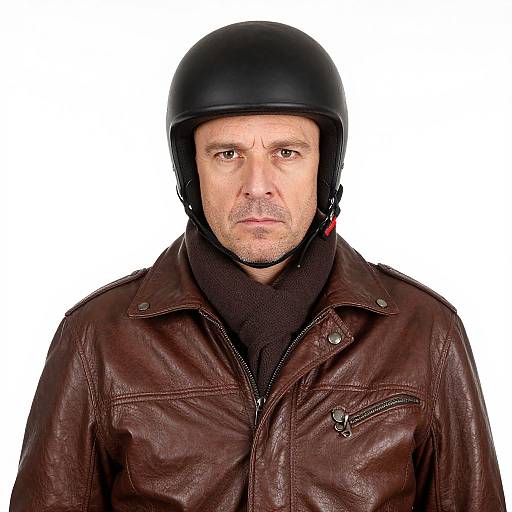 Serious Middle-Aged Man in Leather Jacket