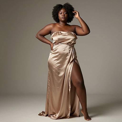 Elegant Plus-Size Black Model in Silk