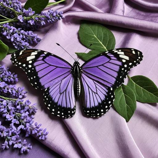 Purple Monarch Butterfly on Mauve Silk with Lavender Blooms