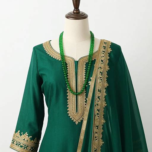 Mannequin in Green Embroidered Outfit