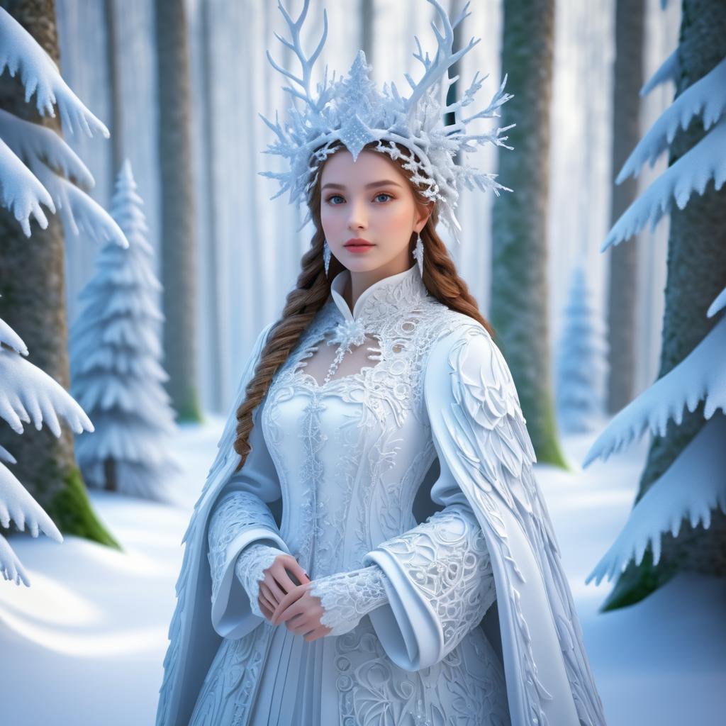 Enchanting Winter Fantasy Woman in Forest