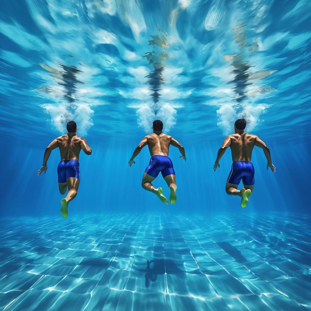 Athletic Males Swimming Underwater in Blue