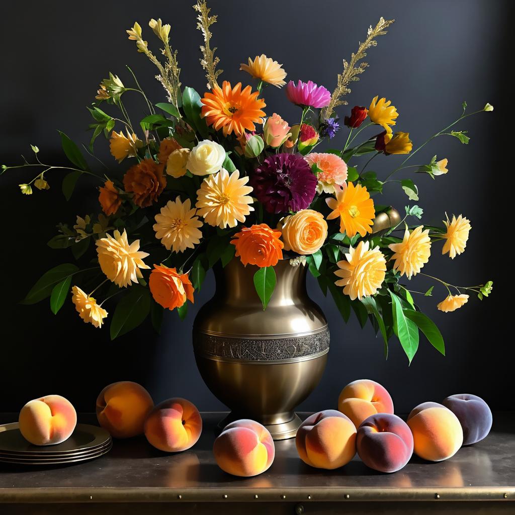 Elegant Vase with Flowers and Peaches