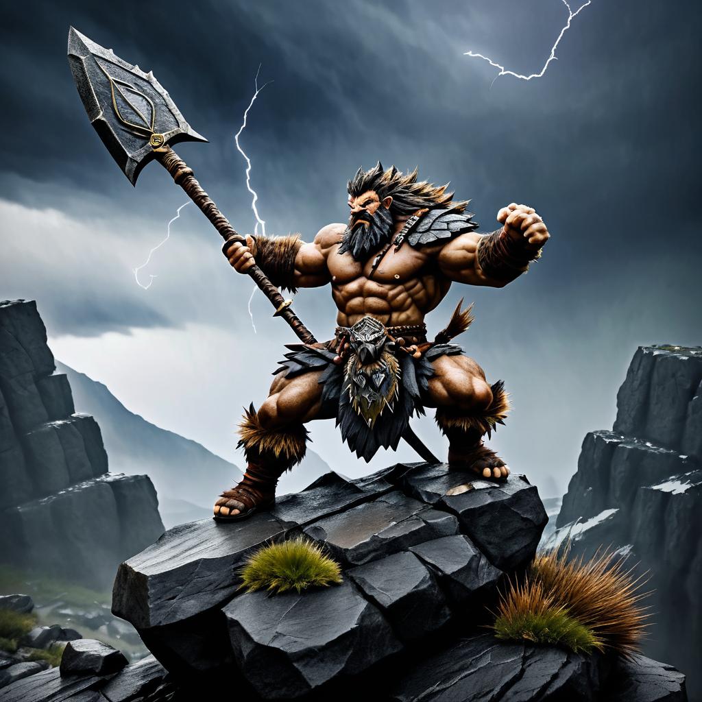 Bugbear Barbarian in Stormy Wilderness