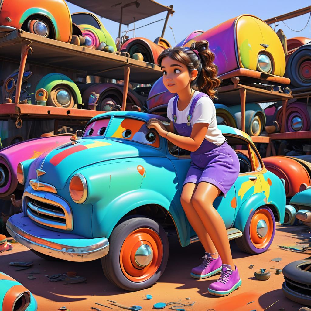 Pixar-Inspired Mural of a Young Mechanic