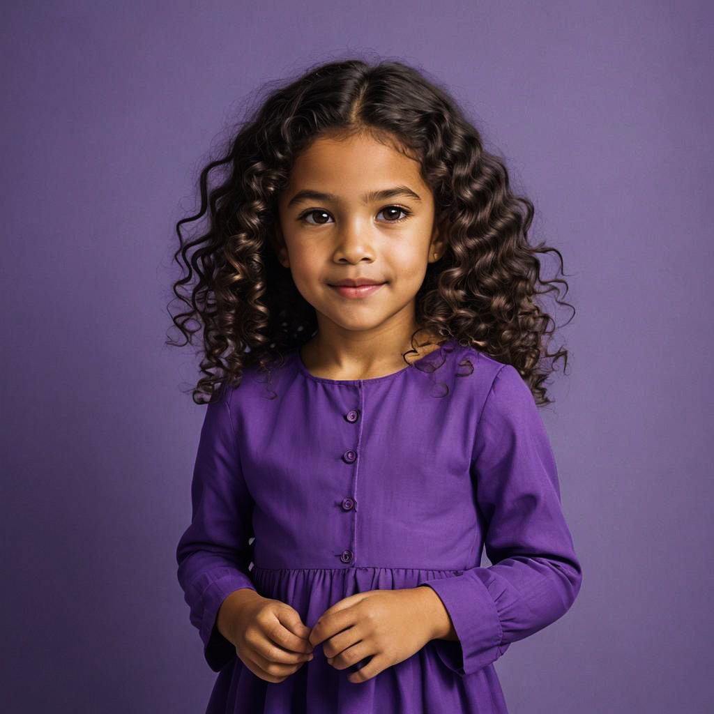 Cheerful Girl in Purple Outfit Portrait