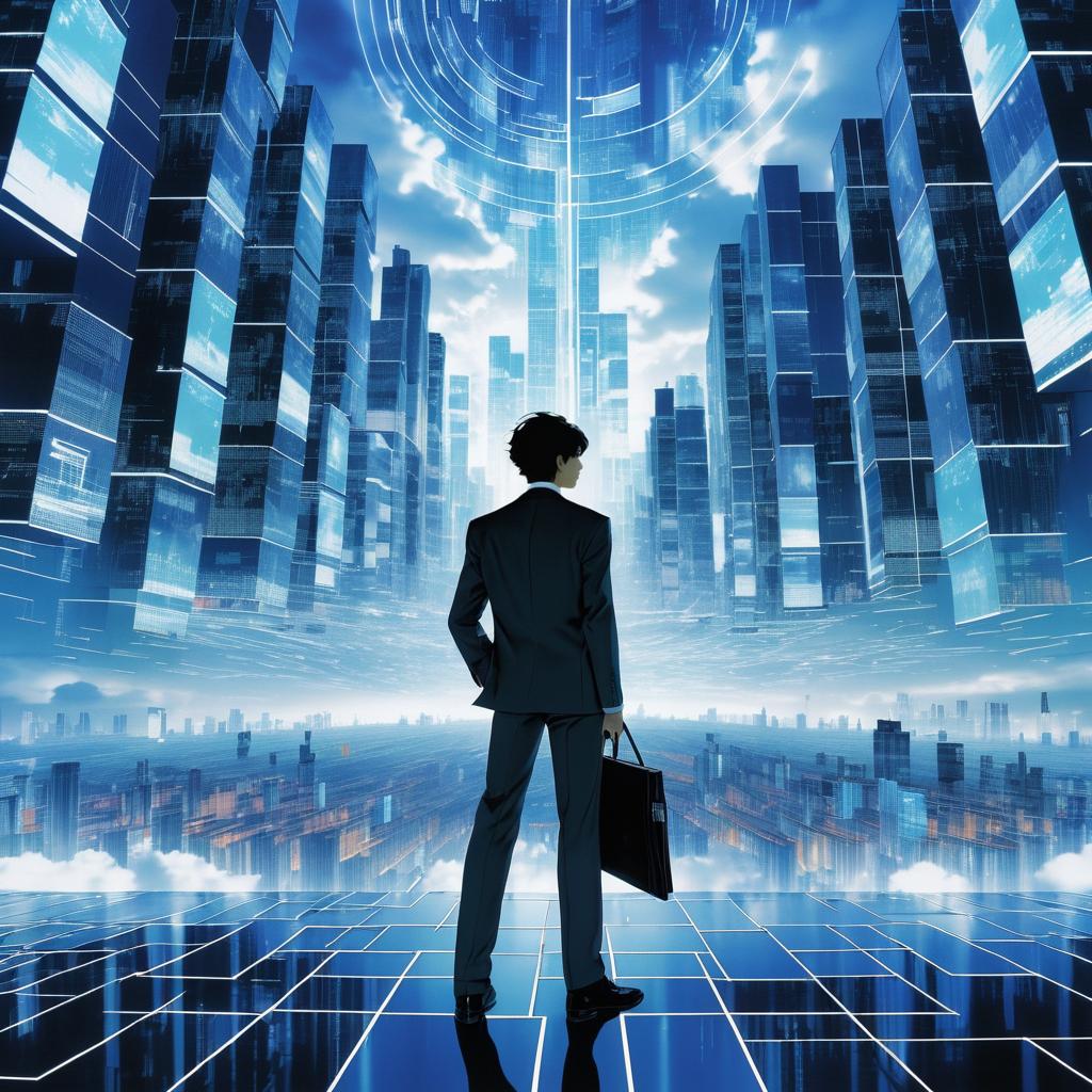 Futuristic Businessman in Digital Dreamscape