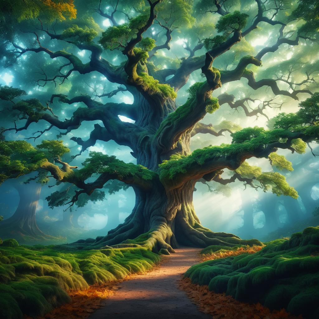 Mystical Oak Tree in Enchanted Forest