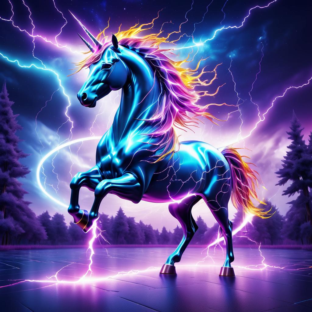 Electric Unicorn in Surreal Landscape