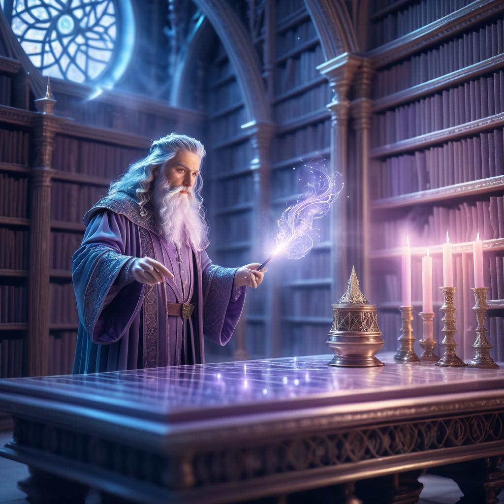 Mystical Wizard in Enchanted Library