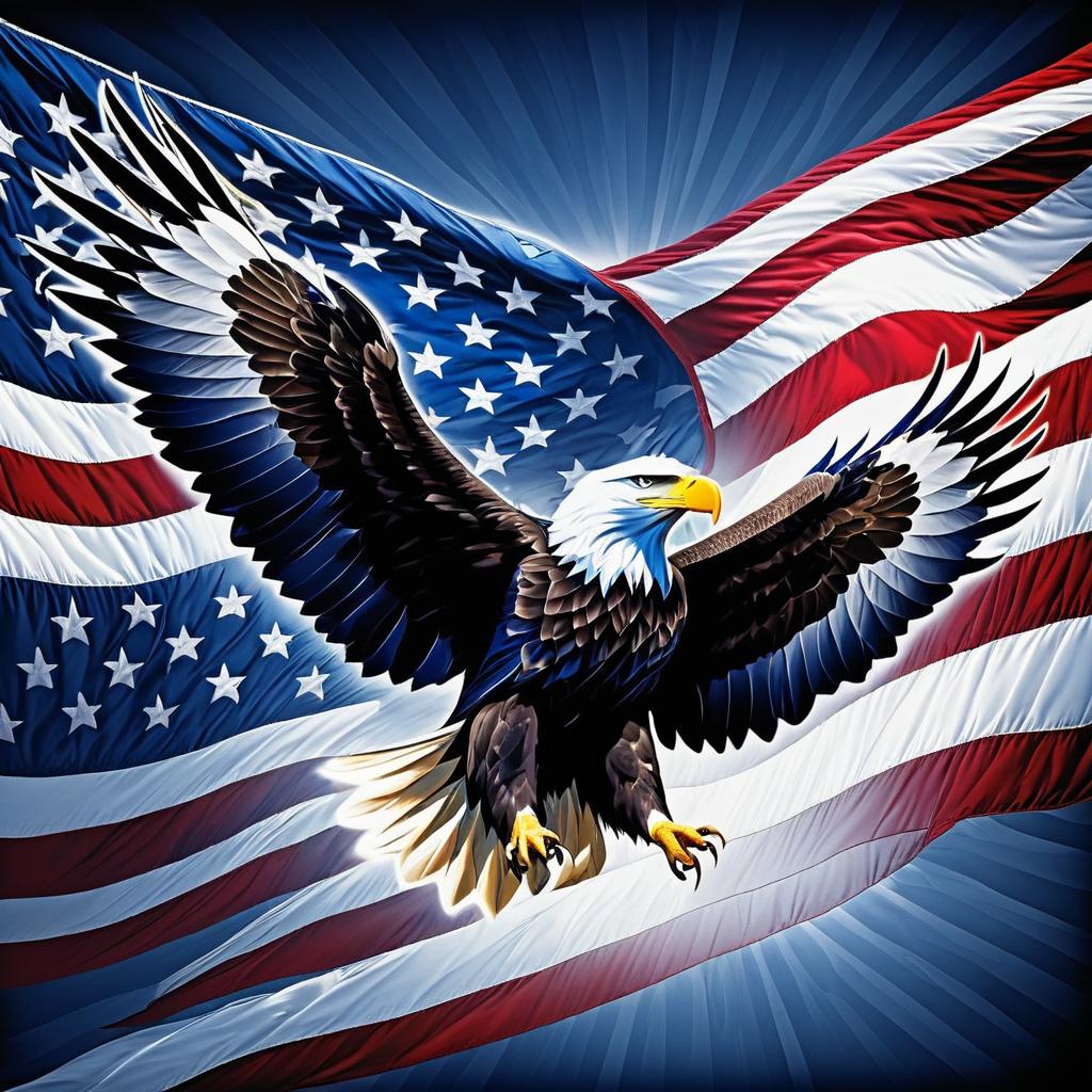 Eagle Soaring from American Flag Fabric