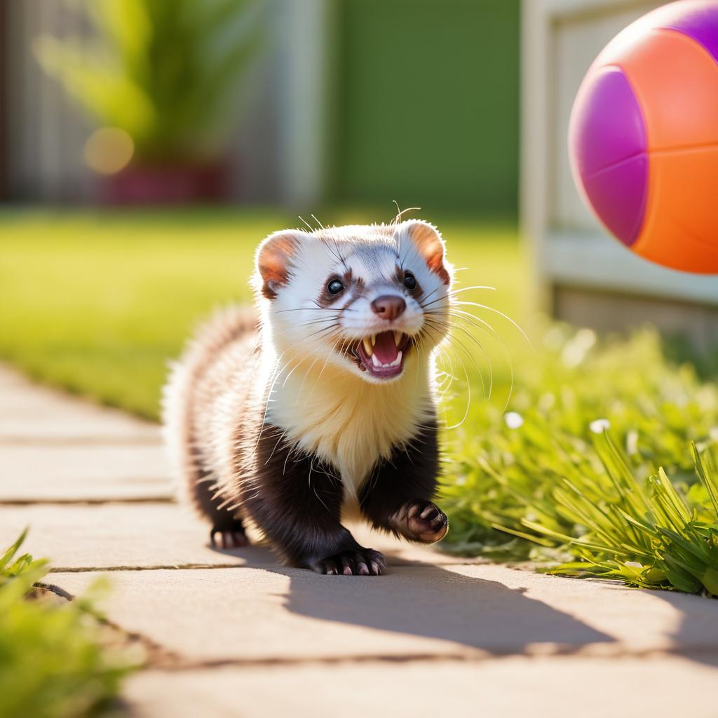 Playful Ferret in a Sunny Garden