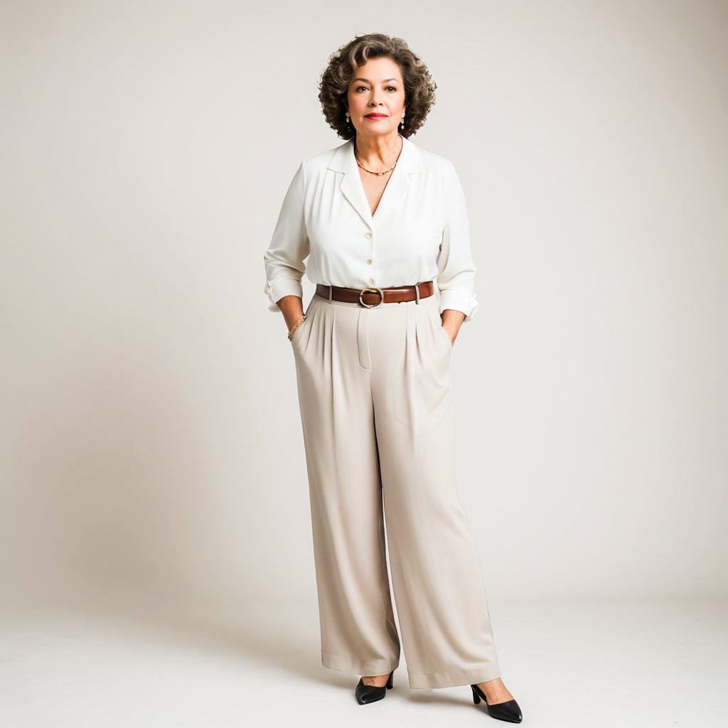 Elegant Older Woman in Casual Fashion Shoot