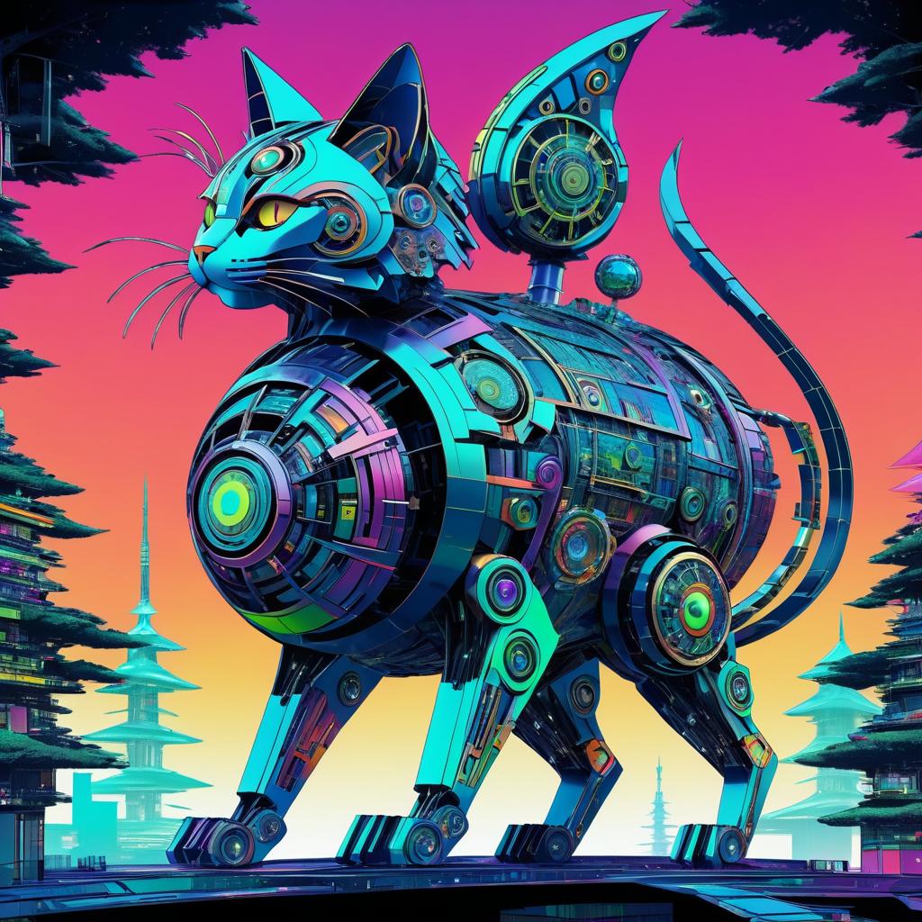 Giant Futuristic Tree Droid Cat Design