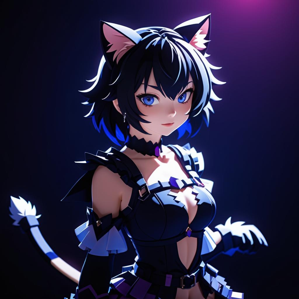 Dynamic Pixel-Art Anime Catgirl Portrait