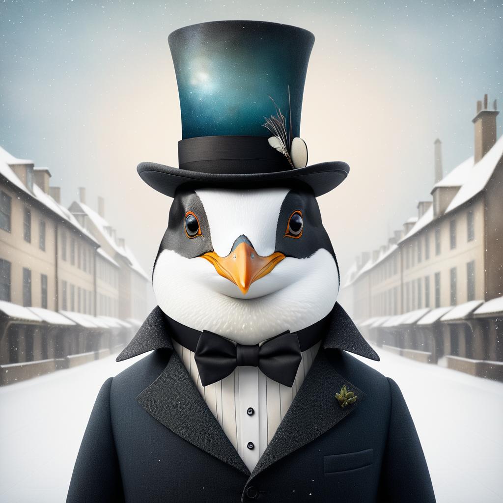 Dapper Penguin in Snowy Dreamscape